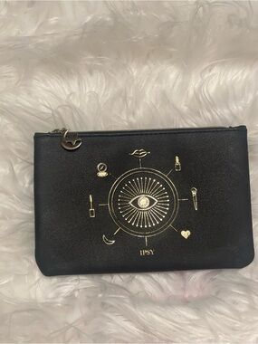 ipsy Black Cosmetic Bag with Gold Graphic Accents